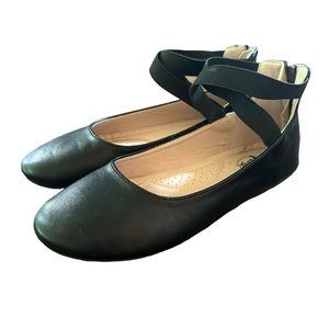 Trary Girls Ballet Flat Shoes Black Elastic Straps Size 4
